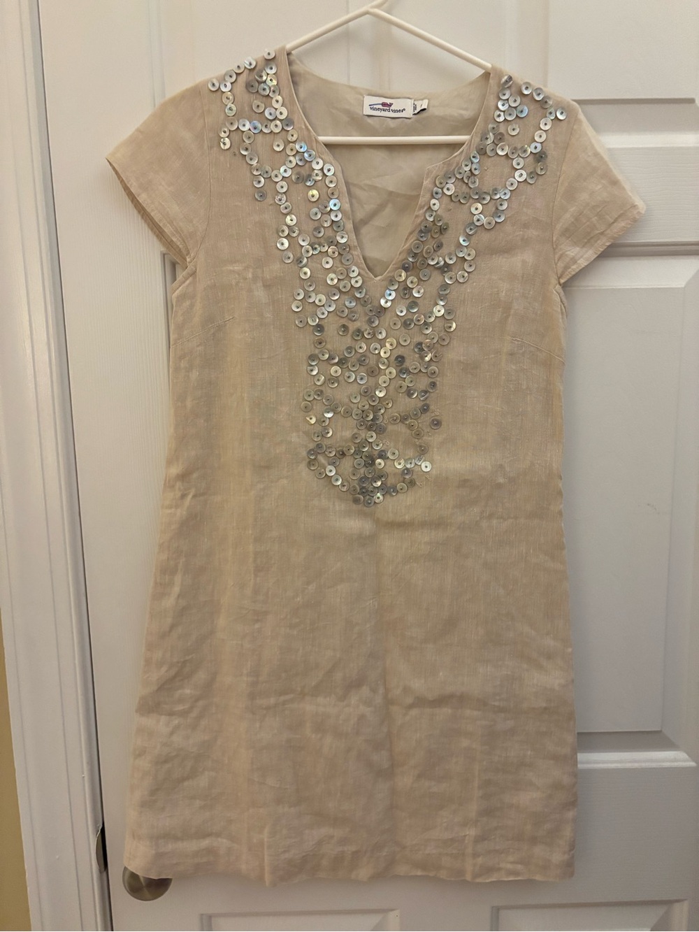 Vineyard Vines Cream Beaded V-Neck Tunic